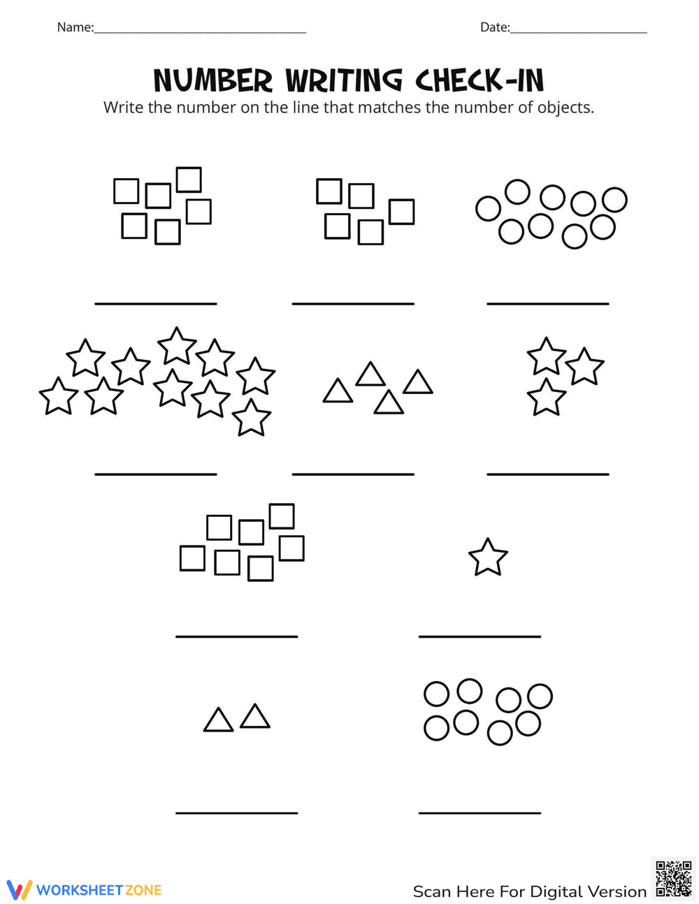 Number Writing Check-In Worksheet - Page 1