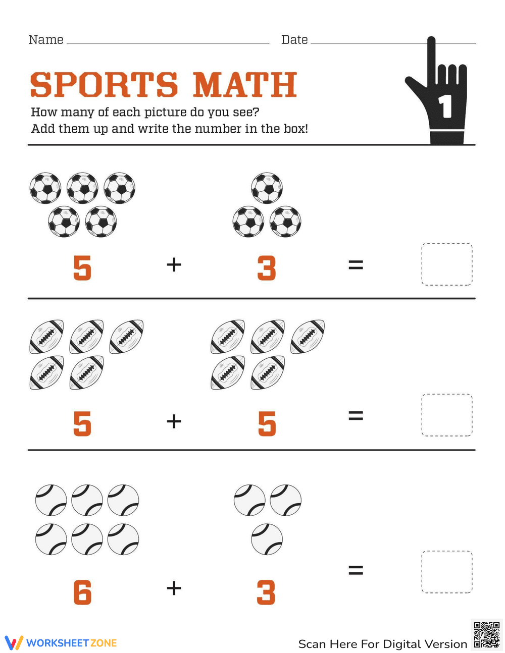 Addition Sports: Kindergarten Math Fun - Page 1