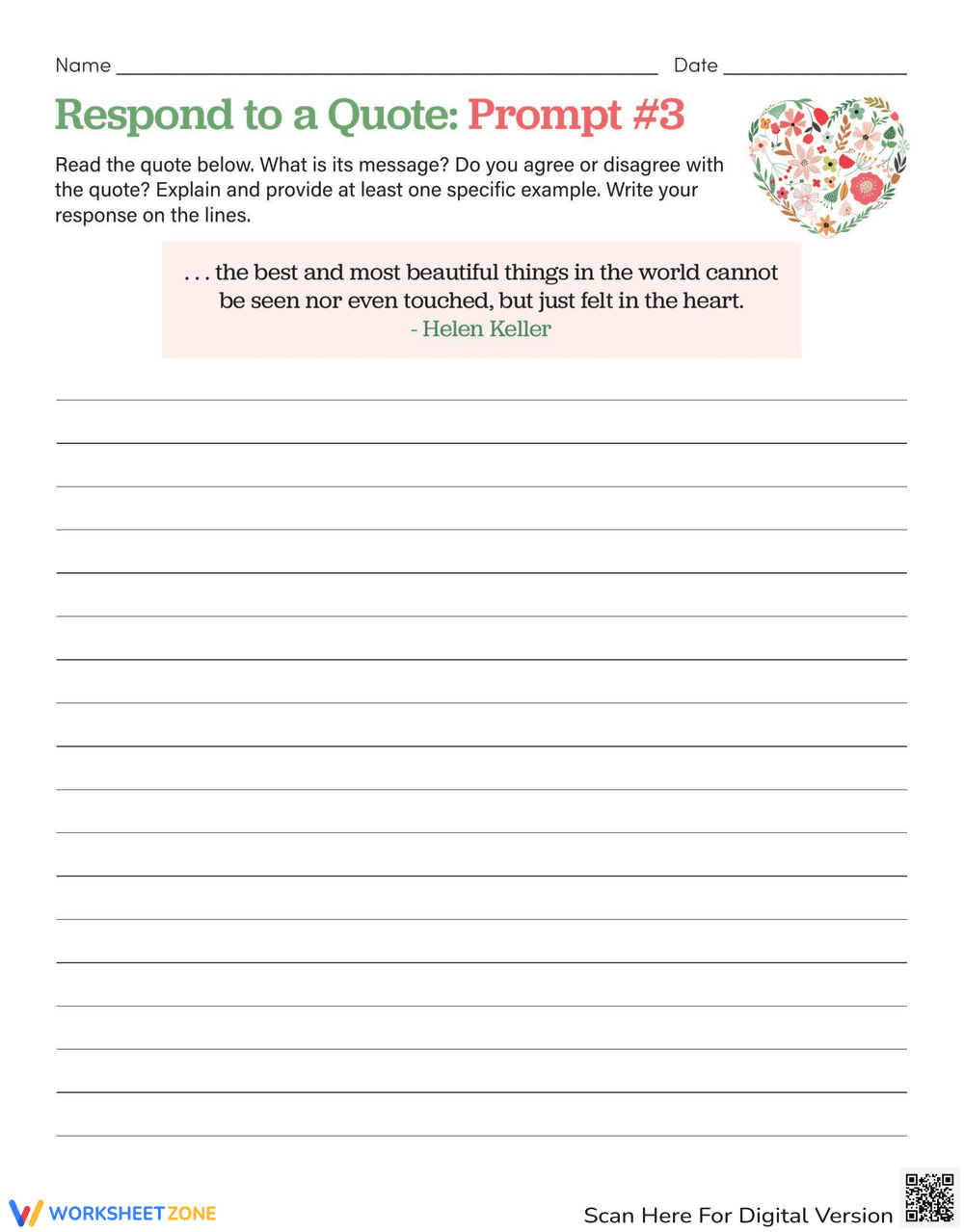 Responding to a Quote Prompt Worksheet - Page 1