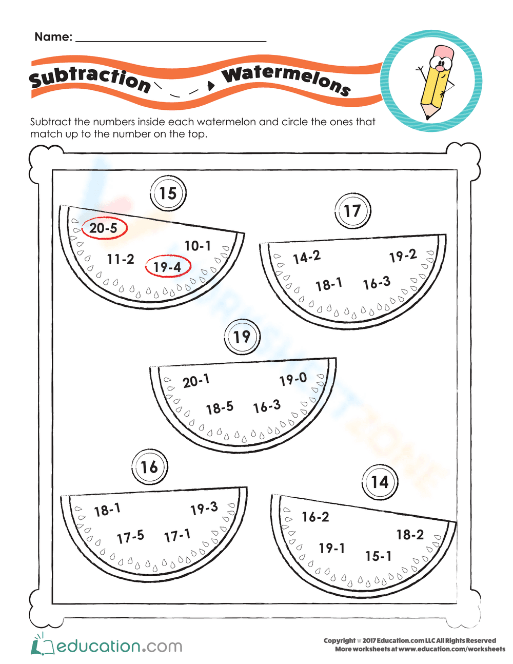 Subtraction with Watermelons - Page 1