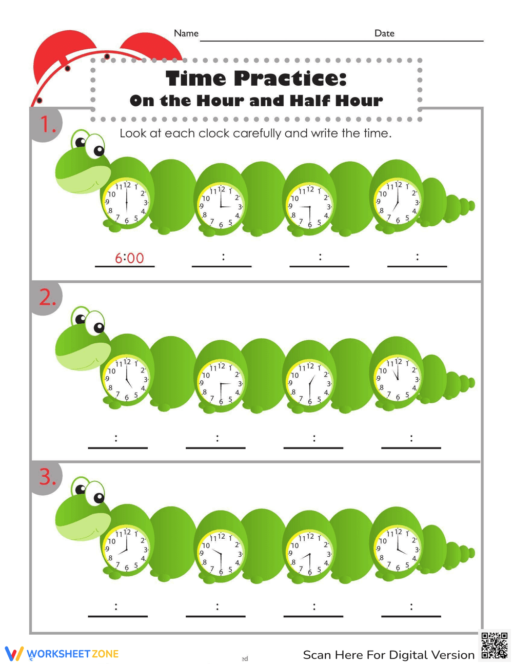 Time Review: Hour and Half Hour Practice - Page 1