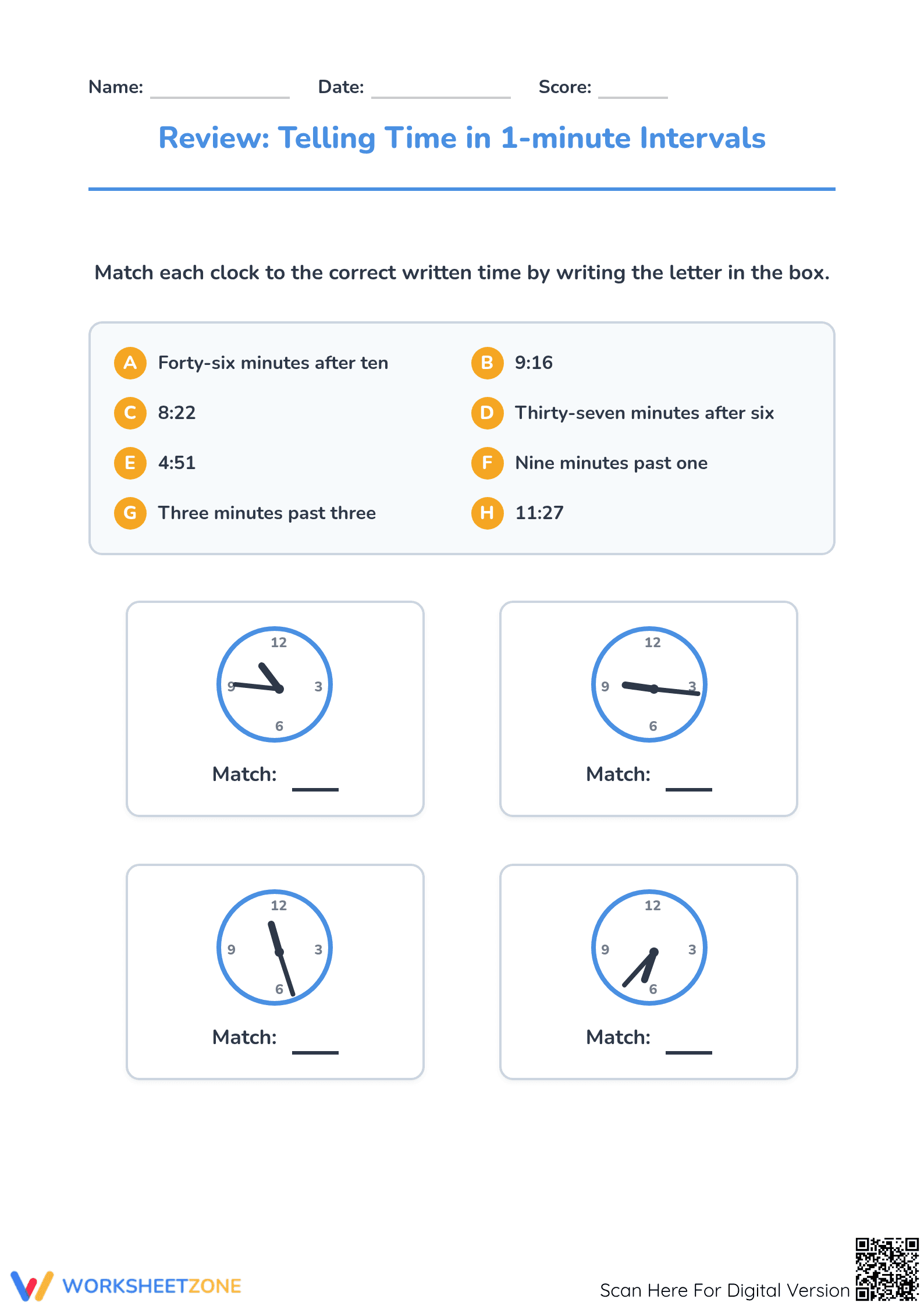 Printable Telling Time Worksheet | Grade 2 Essential Math - Page 1