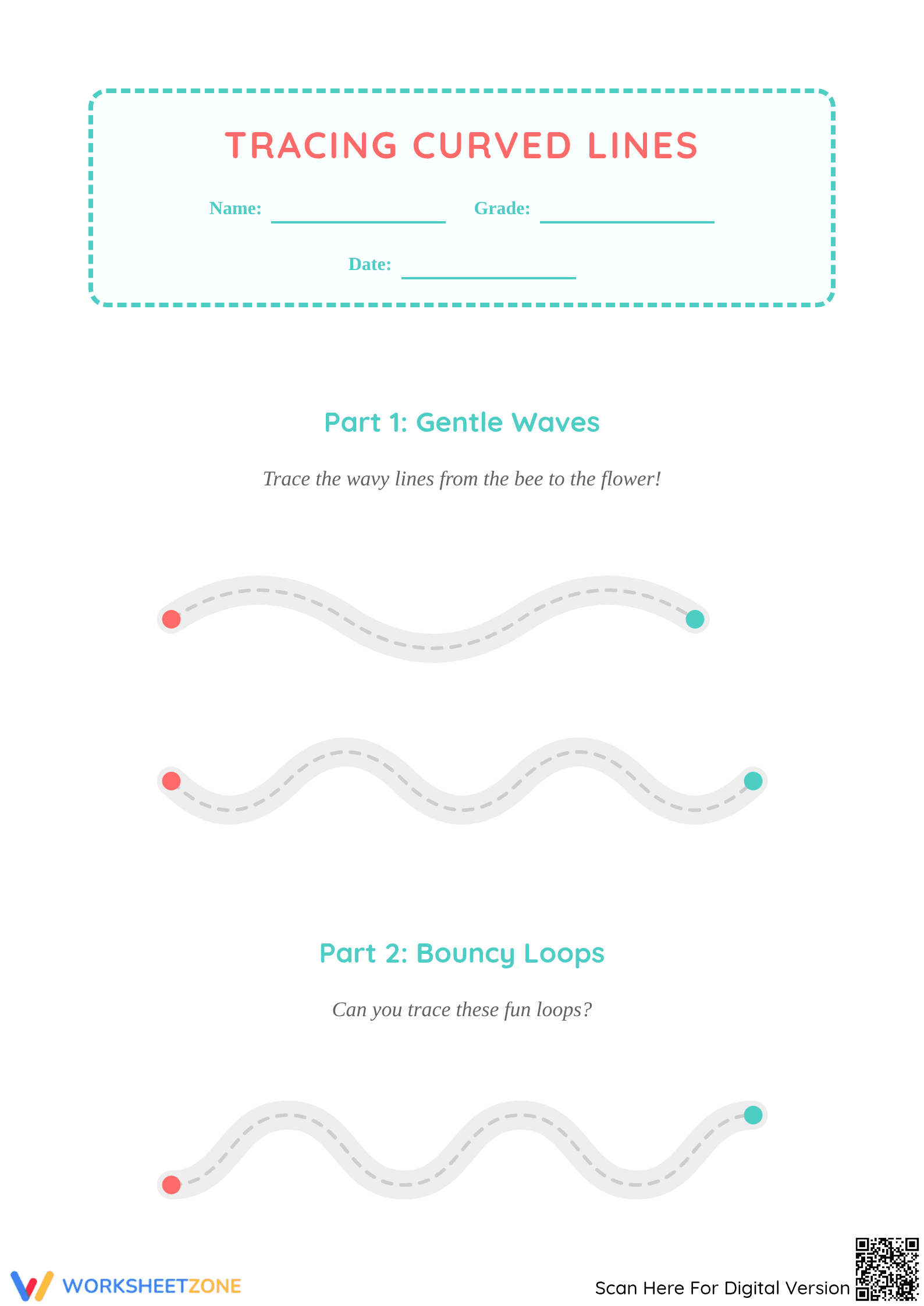 Essential Tracing Curved Lines Worksheet for Preschool - Page 1