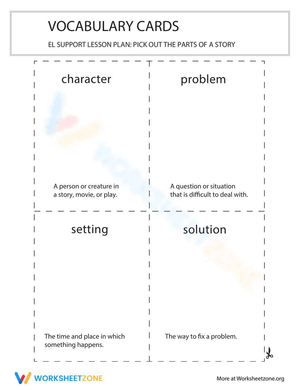Vocabulary Cards: Pick out the Parts of a Story - Page 1