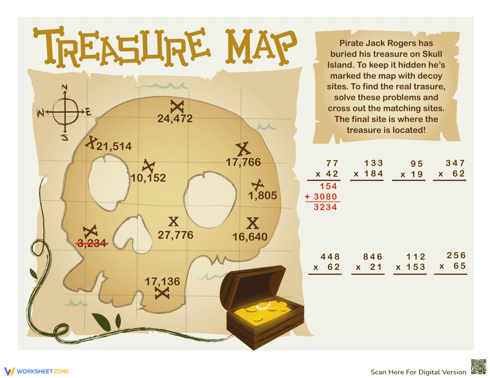 Treasure Map Math Adventure Worksheet - Page 1