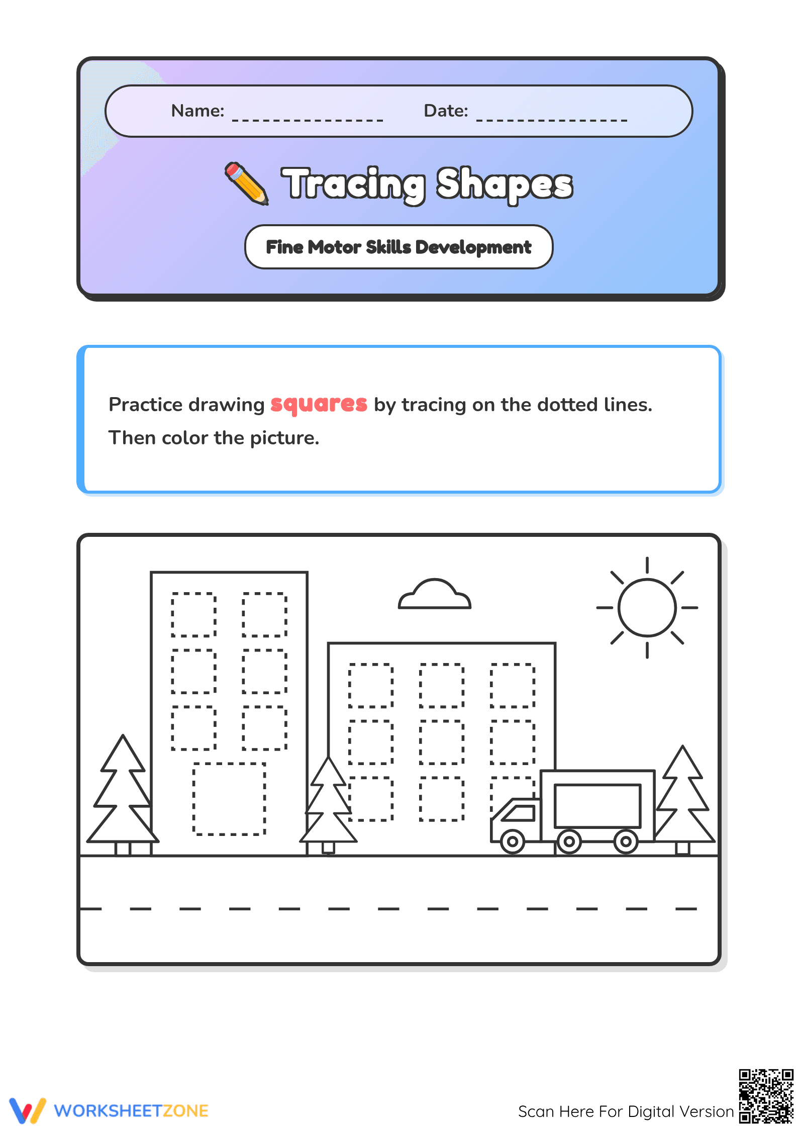 Printable Tracing Squares Worksheet | Preschool Ready - Page 1