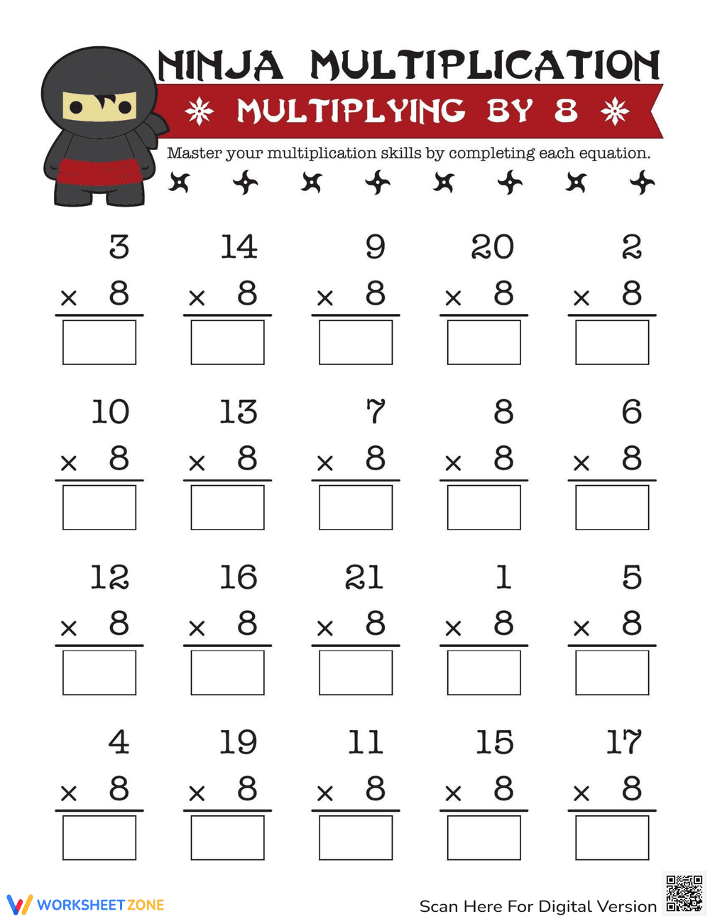 Multiplying by 8: Multiplication Practice Worksheet - Page 1