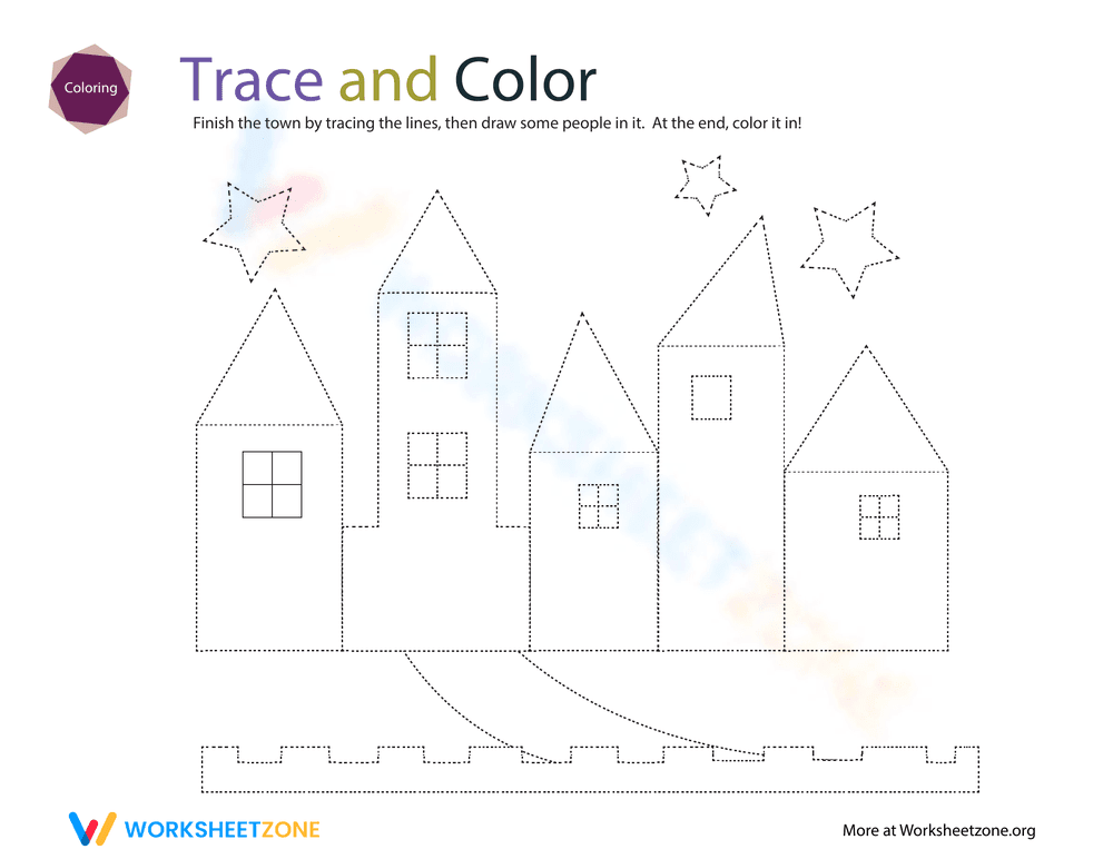 Trace and Color the City - Page 1