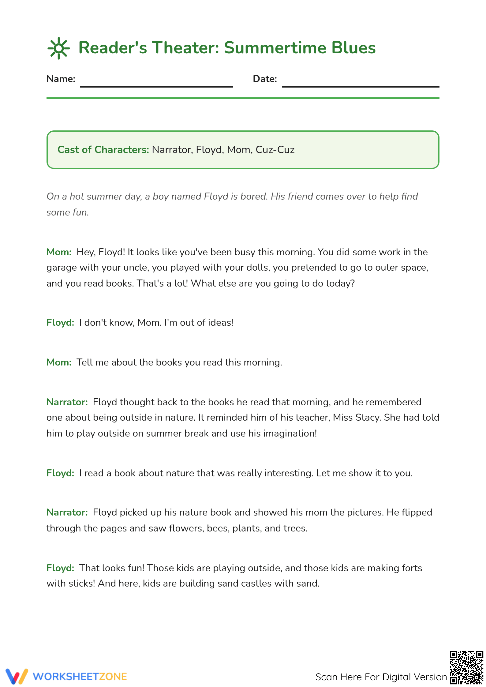 Reader's Theater: Summertime Blues | Essential Grade 2-3 - Page 1