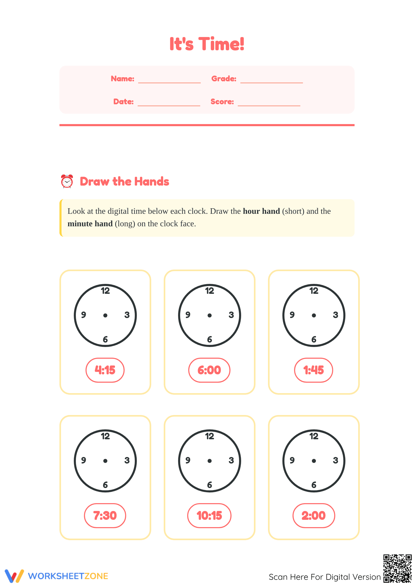 Essential 2.MD.C.7 Worksheet | Grade 2 Time to 5 Minutes - Page 1