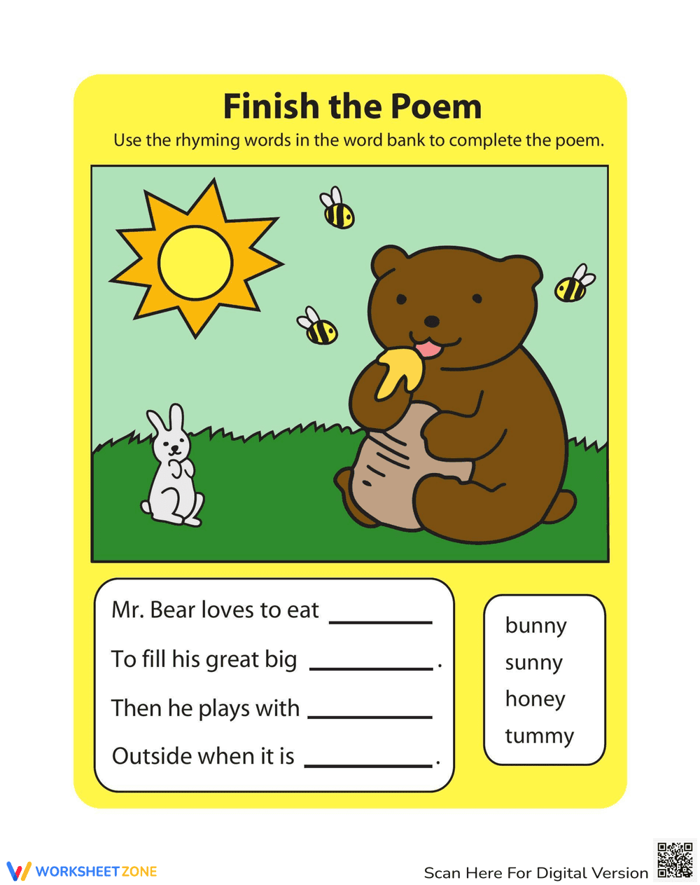 Complete the Poem: Bear-Themed Worksheet - Page 1