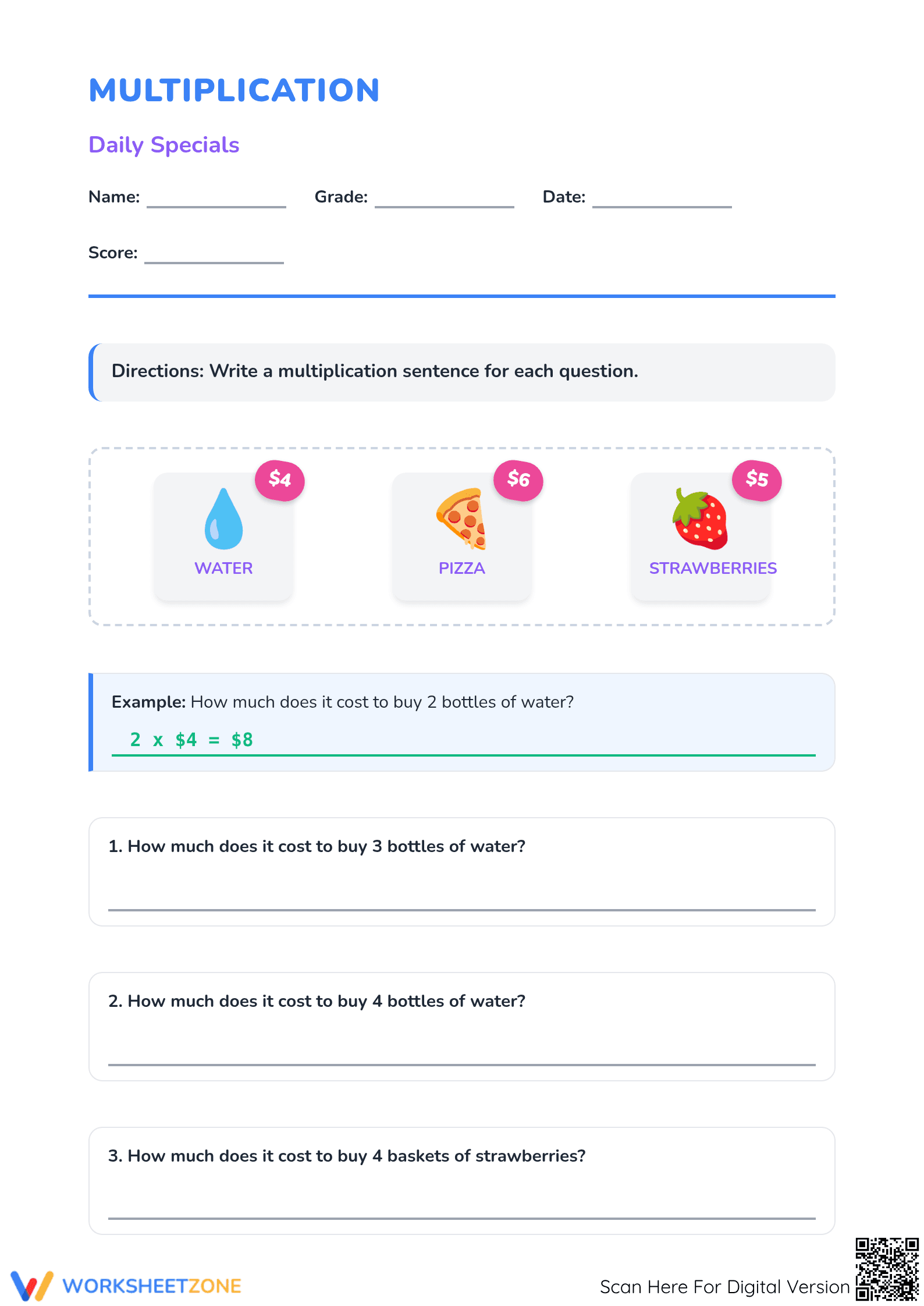 Grade 4 Multiplication Worksheet | Printable Daily Specials - Page 1