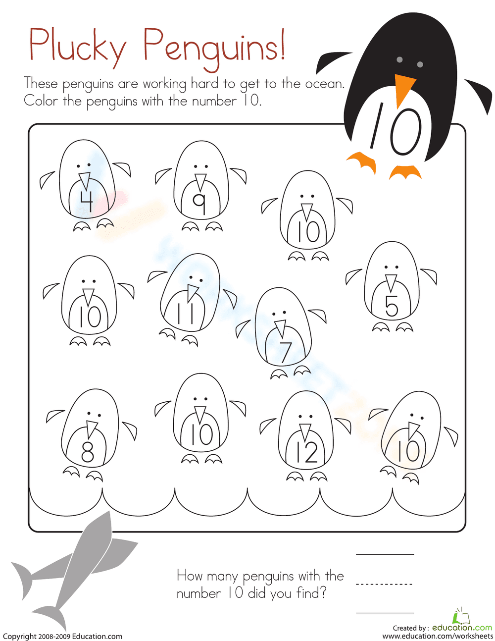 Coloring Number 10: Kindergarten Worksheet - Page 1