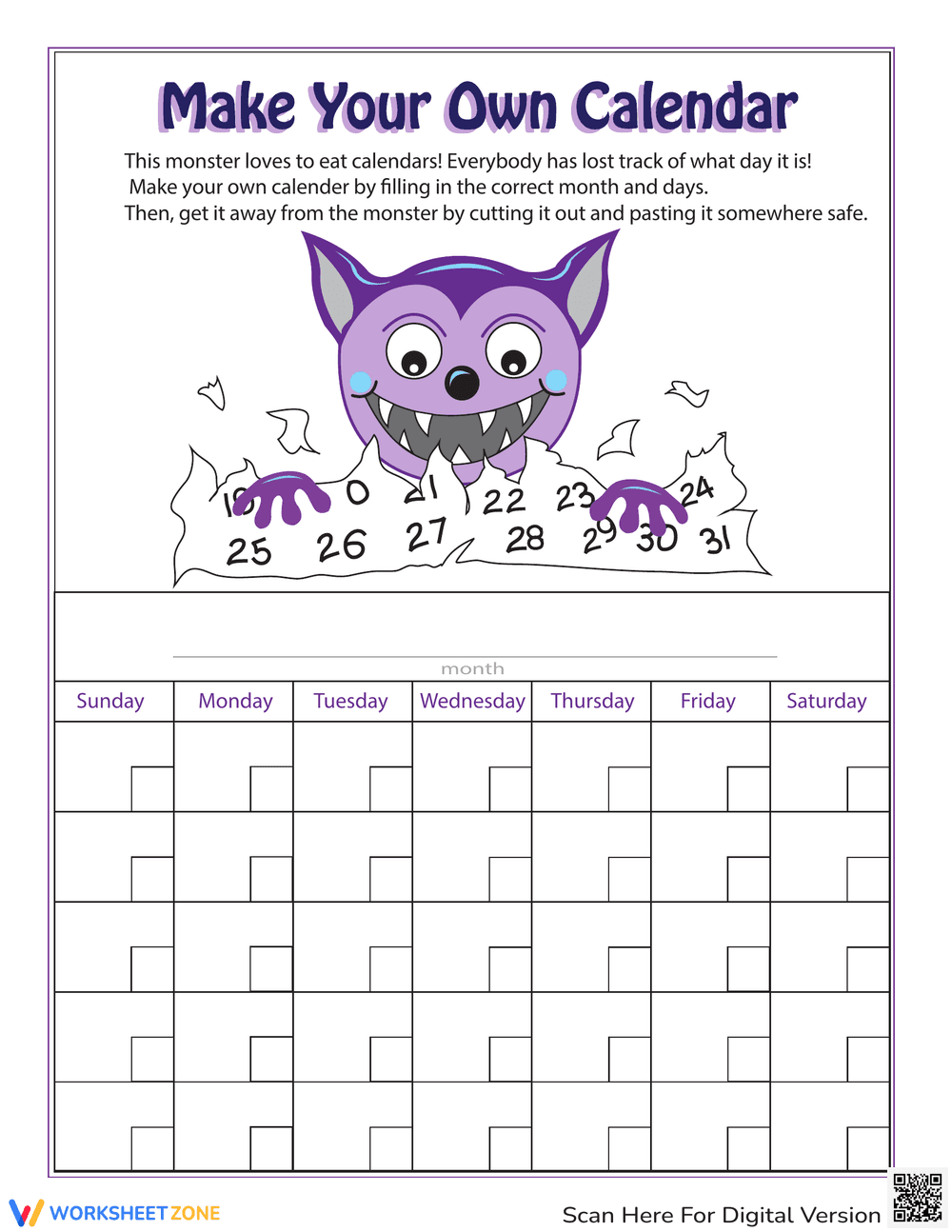 Make Your Own Calendar Worksheet - Page 1