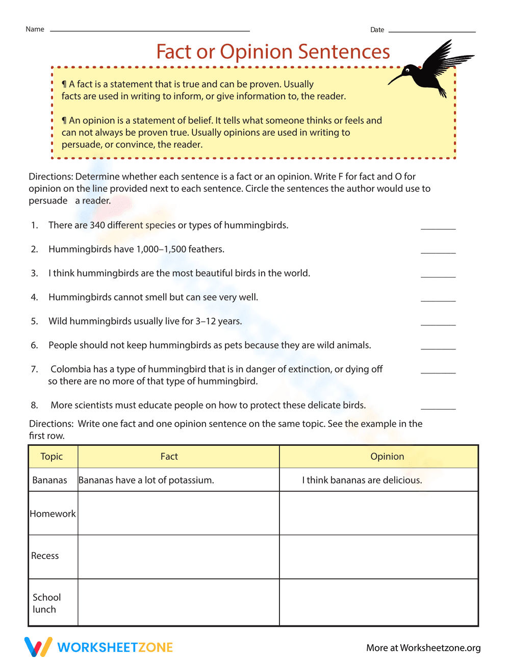 Fact or Opinion Sentences - Page 1