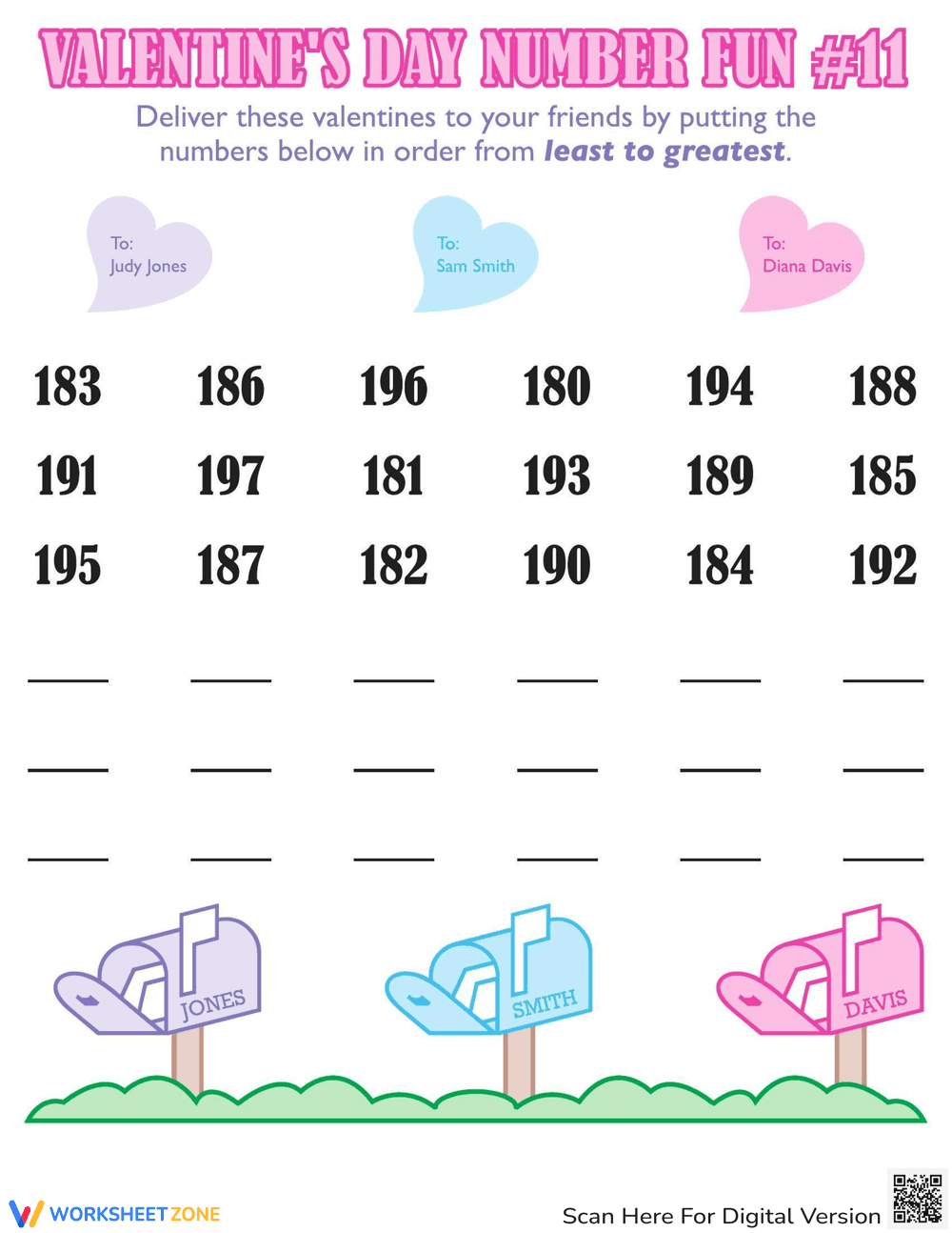 Valentines Day Numbers Worksheet - Page 1