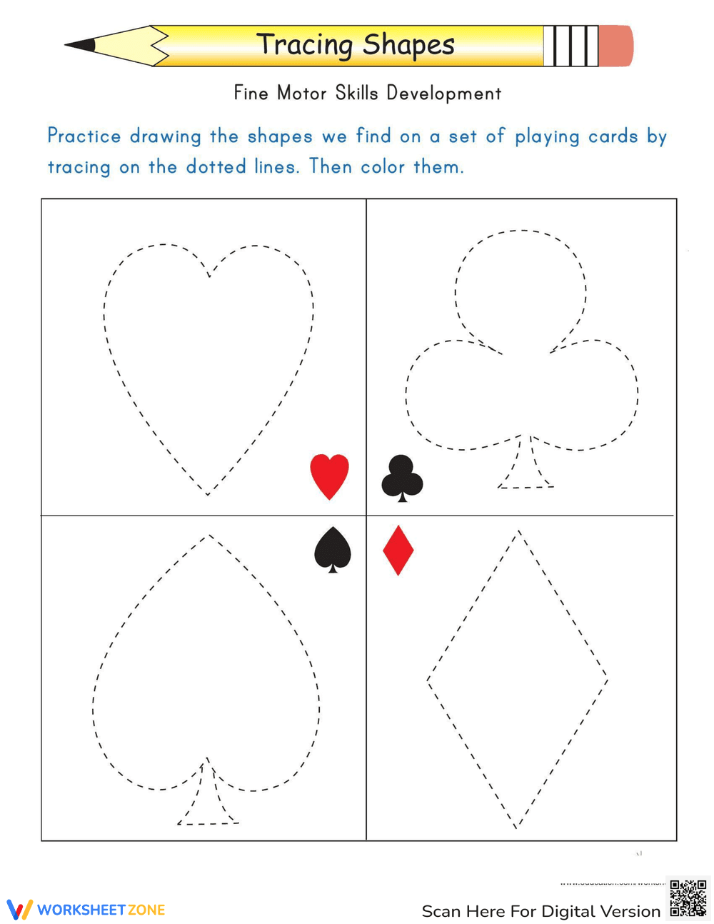 Tracing Shapes: Card Suits - Page 1