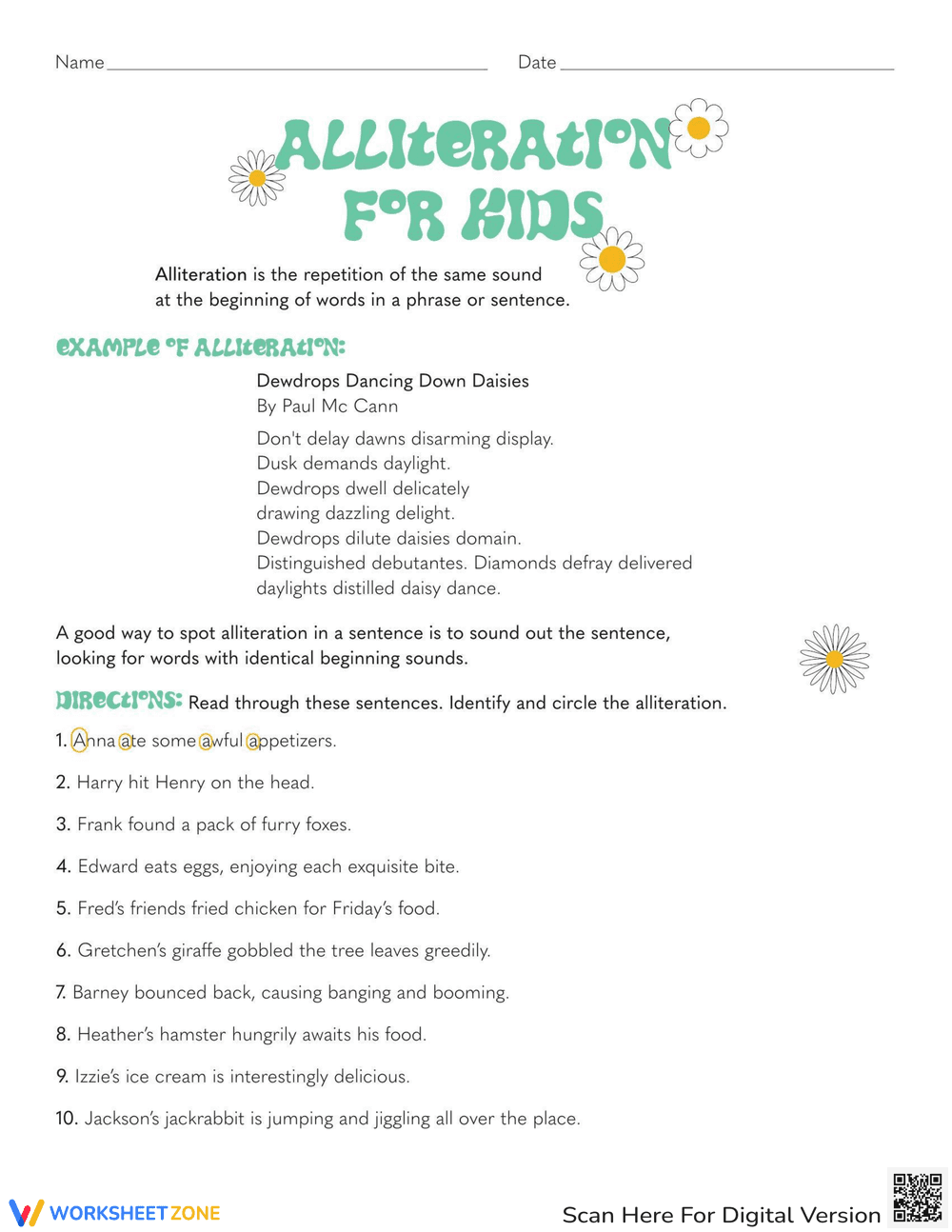 Alliteration for Kids Practice - Page 1