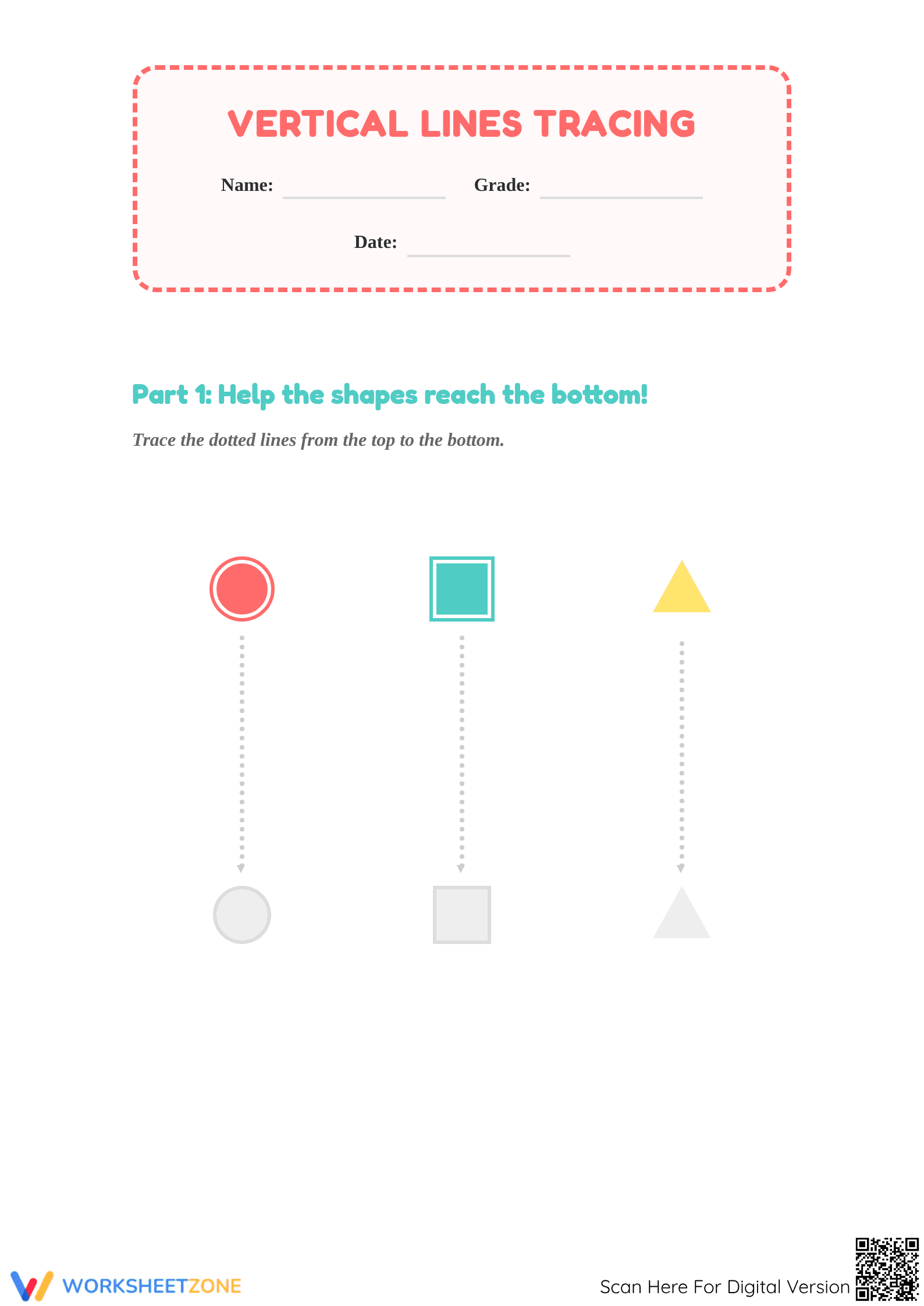 Printable Vertical Line Tracing Worksheet | Preschool ELA - Page 1