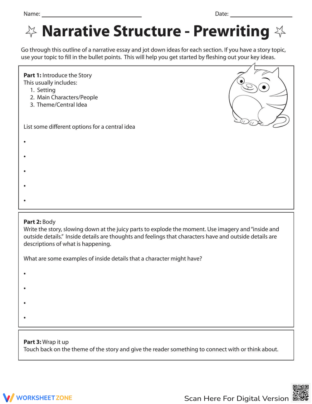 Narrative Structure Prewriting Worksheet: Learning - Page 1