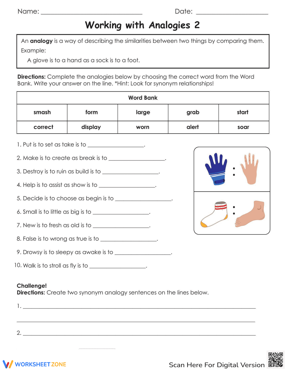 Working with Analogies Worksheet - Page 1