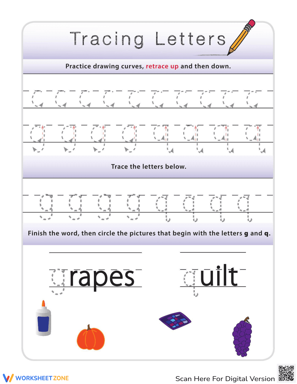 Grapes and Quilts! Letter Tracing Fun - Page 1