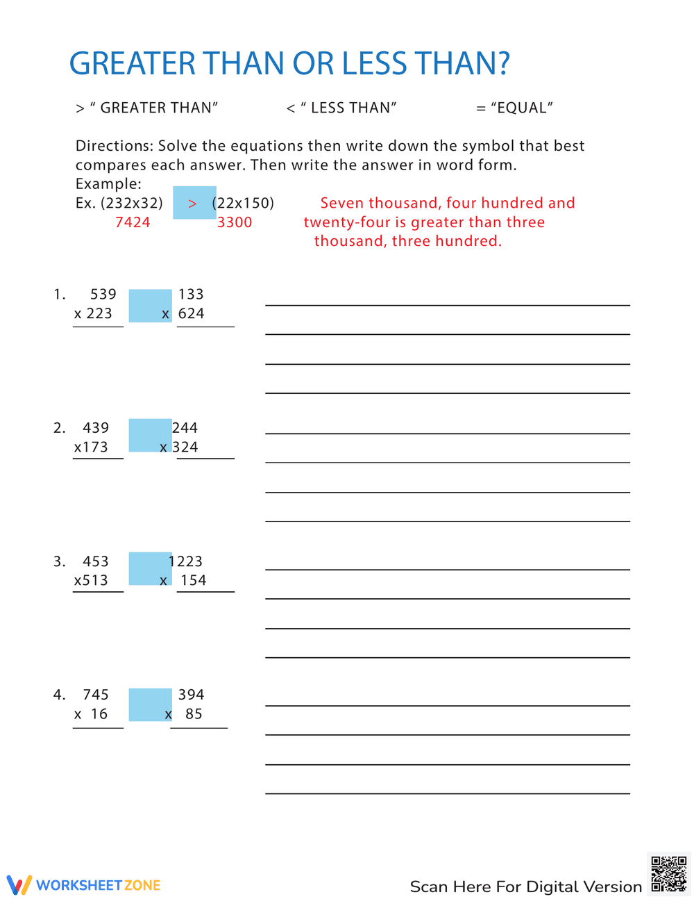 Greater or Less Than Worksheet: Comparing Numbers - Page 1