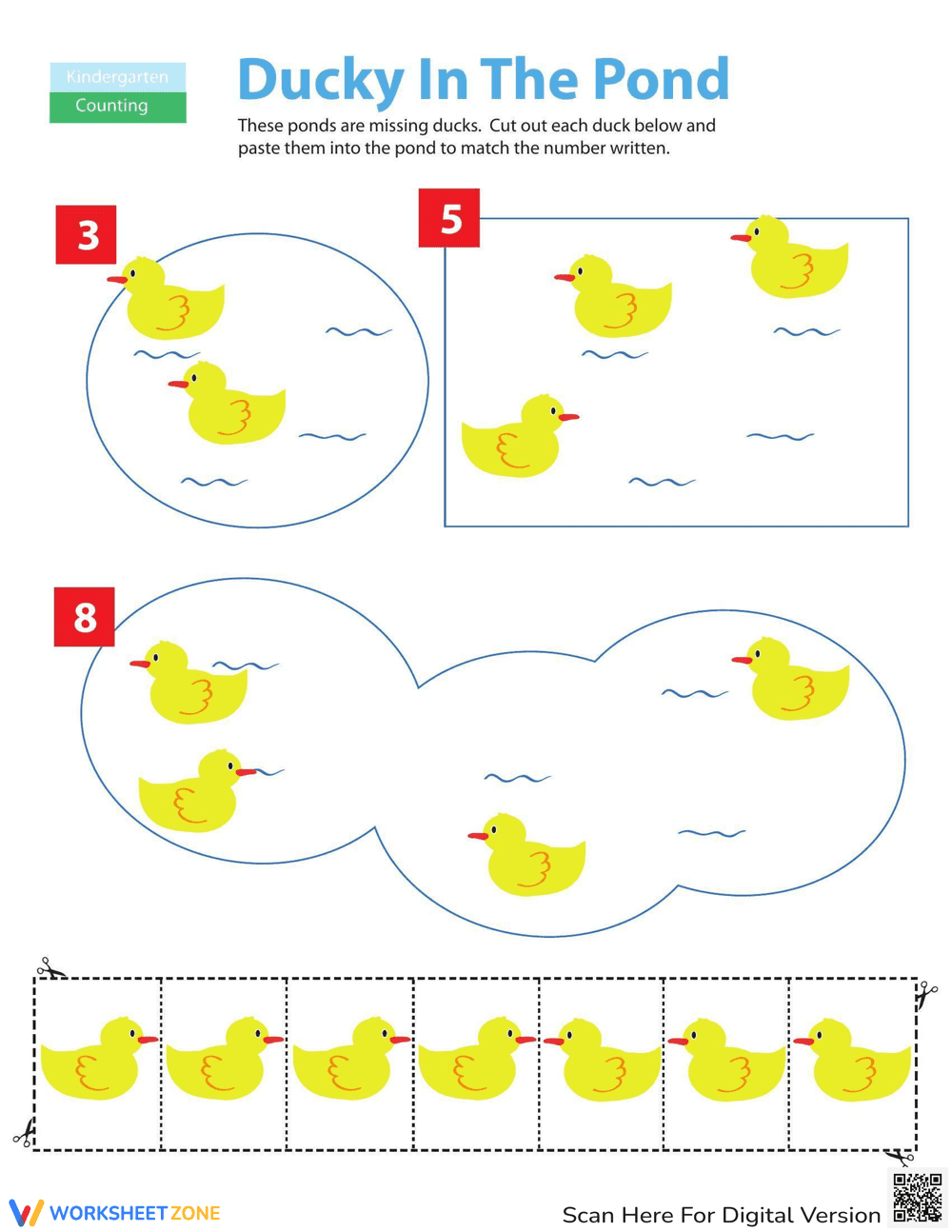 Cut and Paste Counting: Ducks Worksheet - Page 1