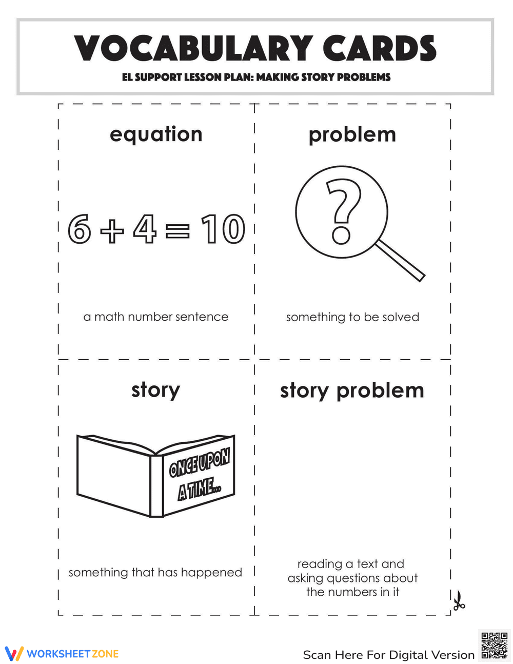 Vocabulary Cards: Making Story Problems - Page 1