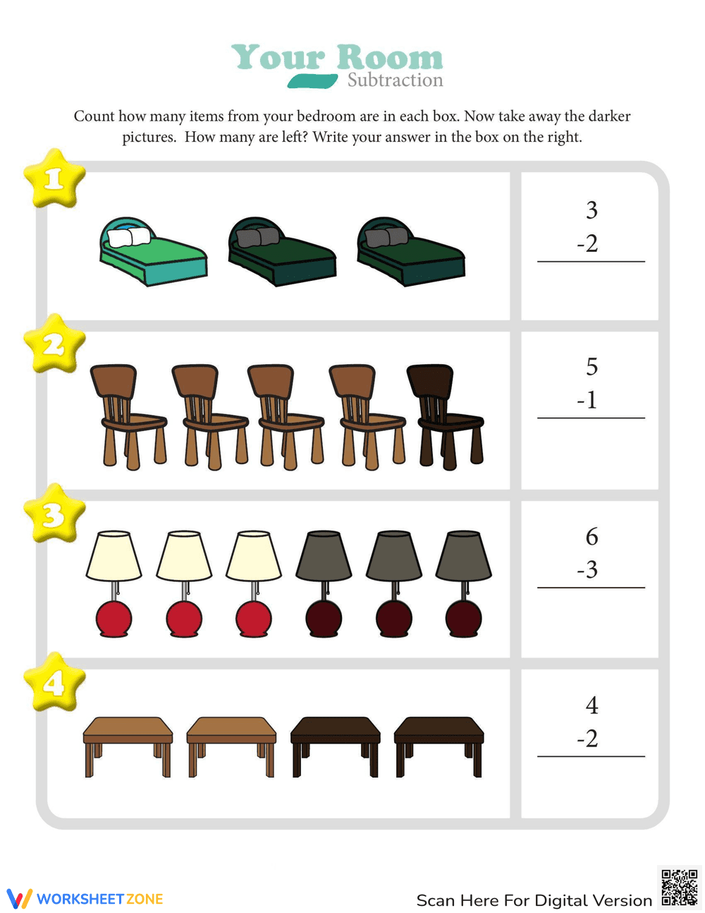 Subtraction: Action Subtraction Practice - Page 1