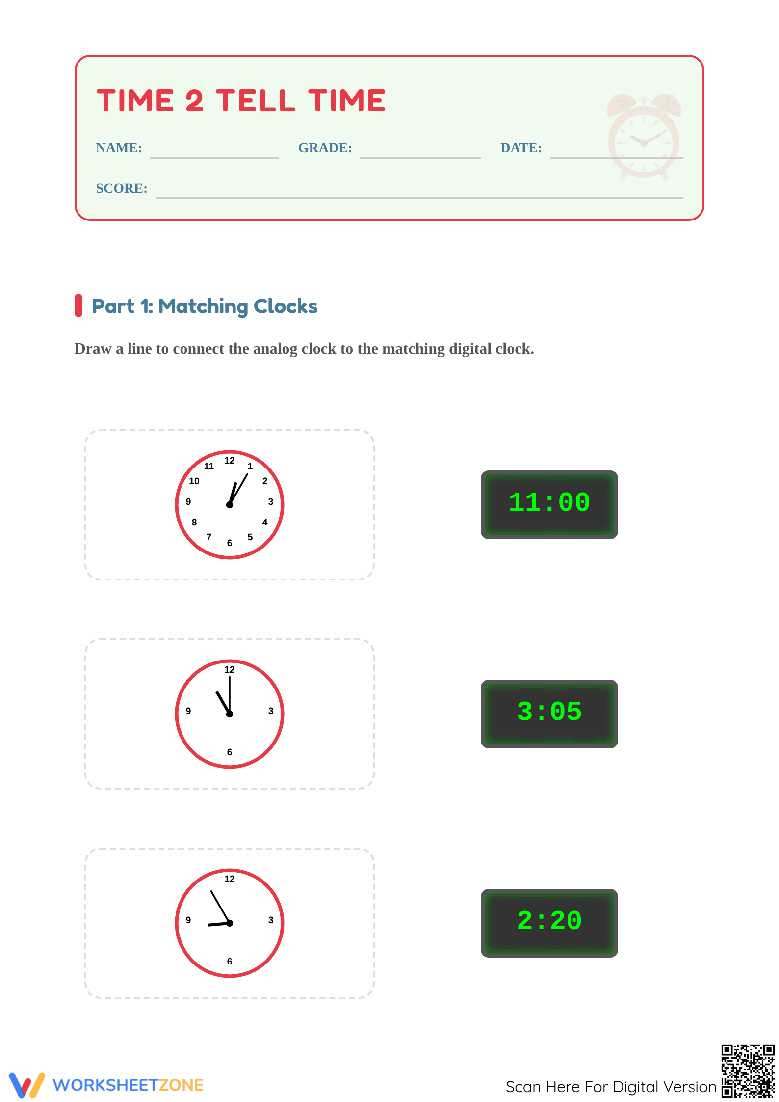 Printable Time to the Nearest 5 Minutes Worksheet | Grade 2 - Page 1