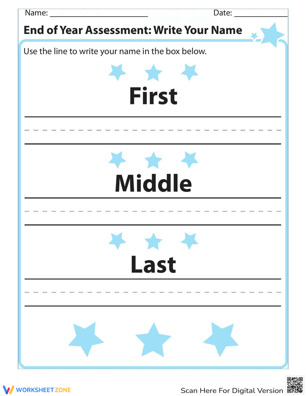 End of Year Assessment Worksheet: Name Writing - Page 1