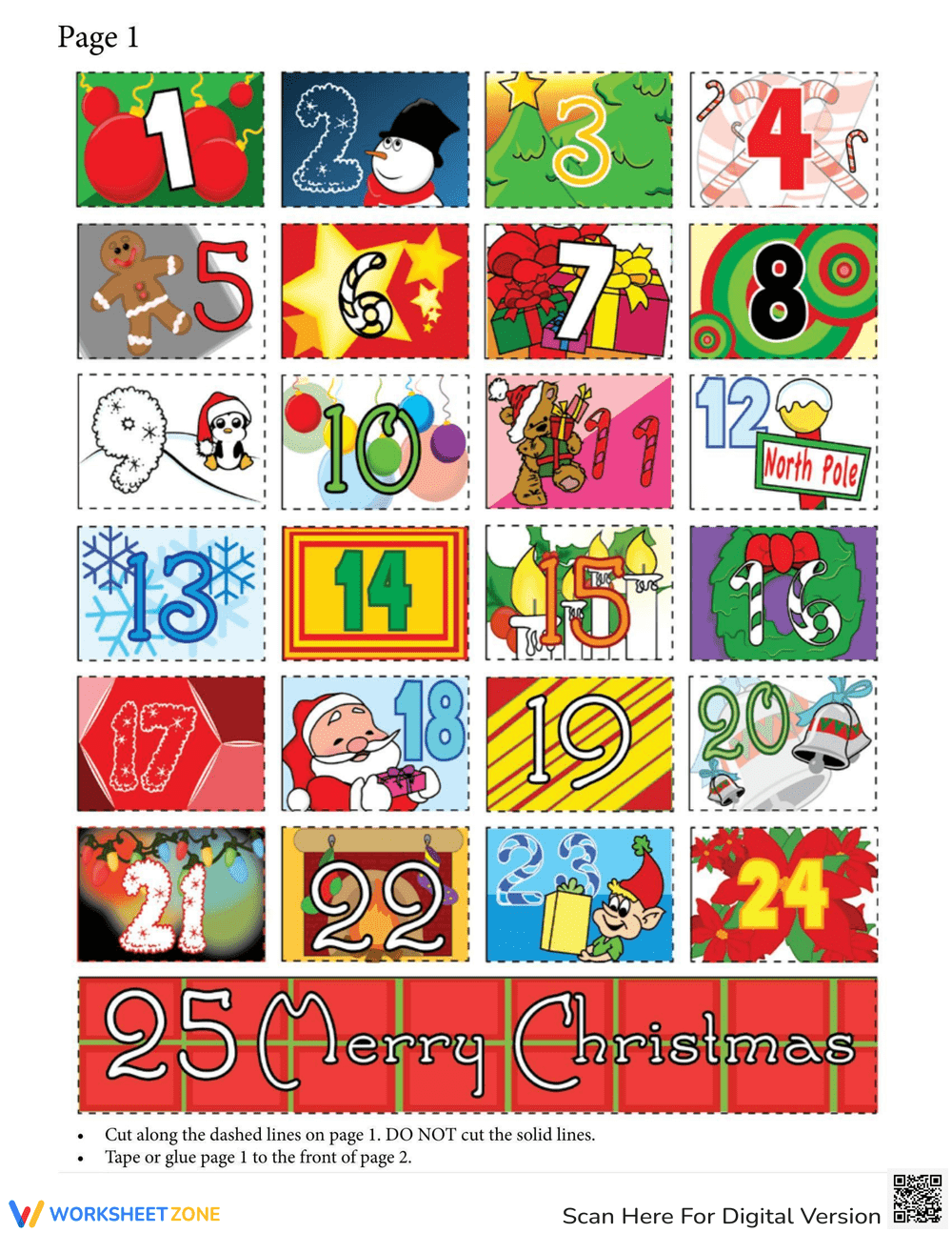 Printable Advent Calendar Worksheet - Page 1