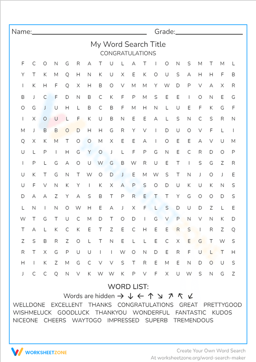 Congratulations Word Search - Page 1