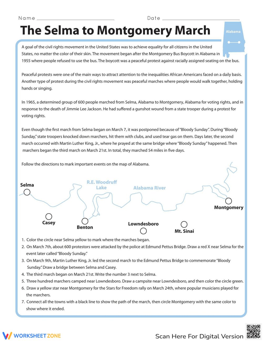 Selma to Montgomery Worksheet - Page 1