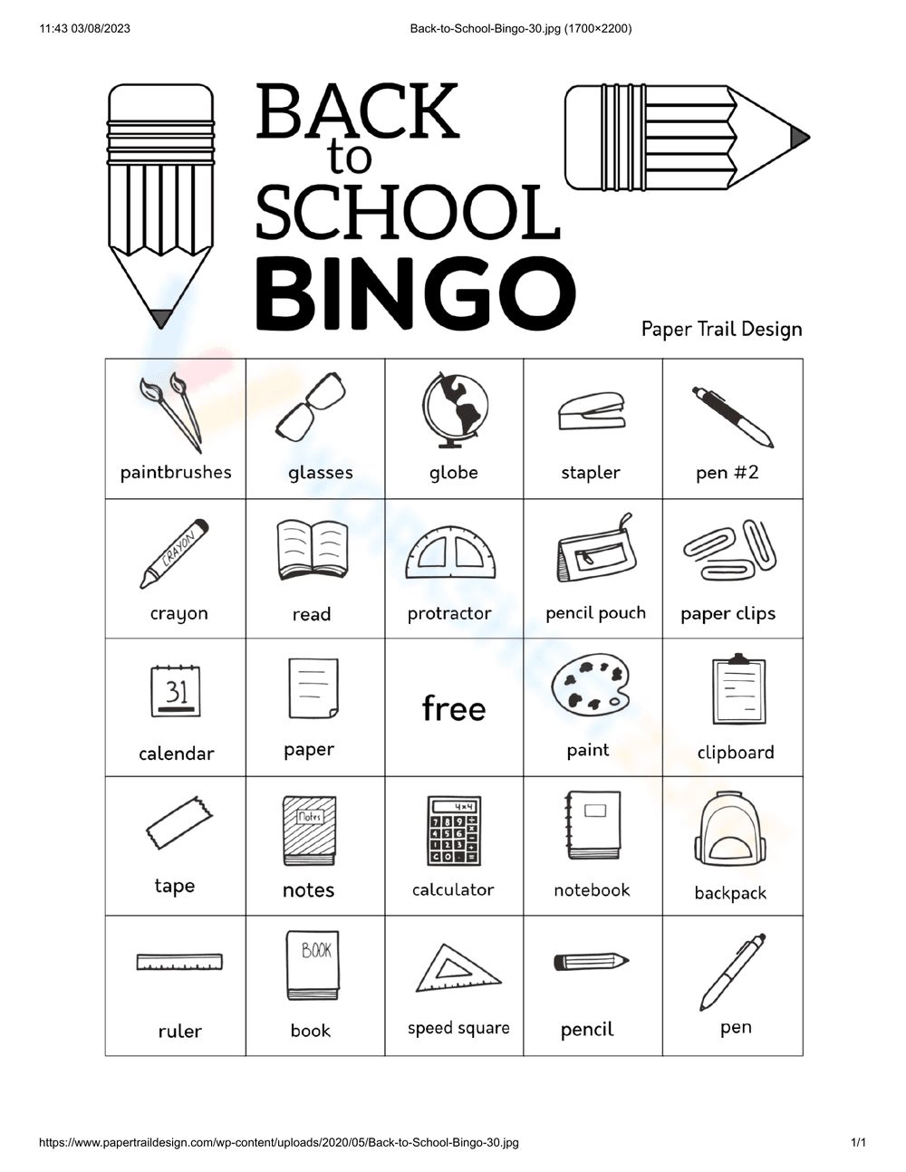 Back to School Bingo | Essential Grade 1-5 Activity - Page 1
