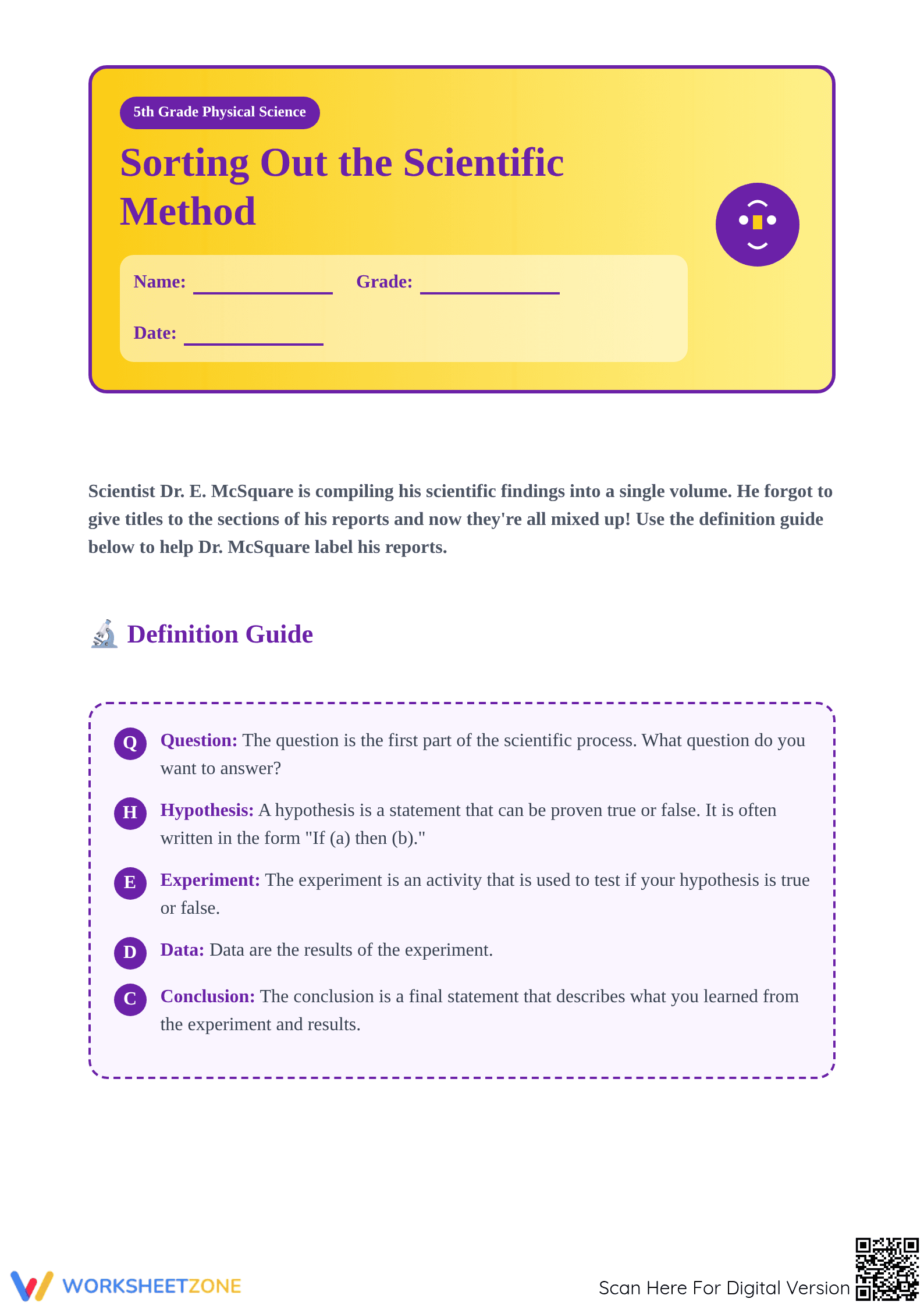 Printable Scientific Method Worksheet | Grade 5 Science - Page 1