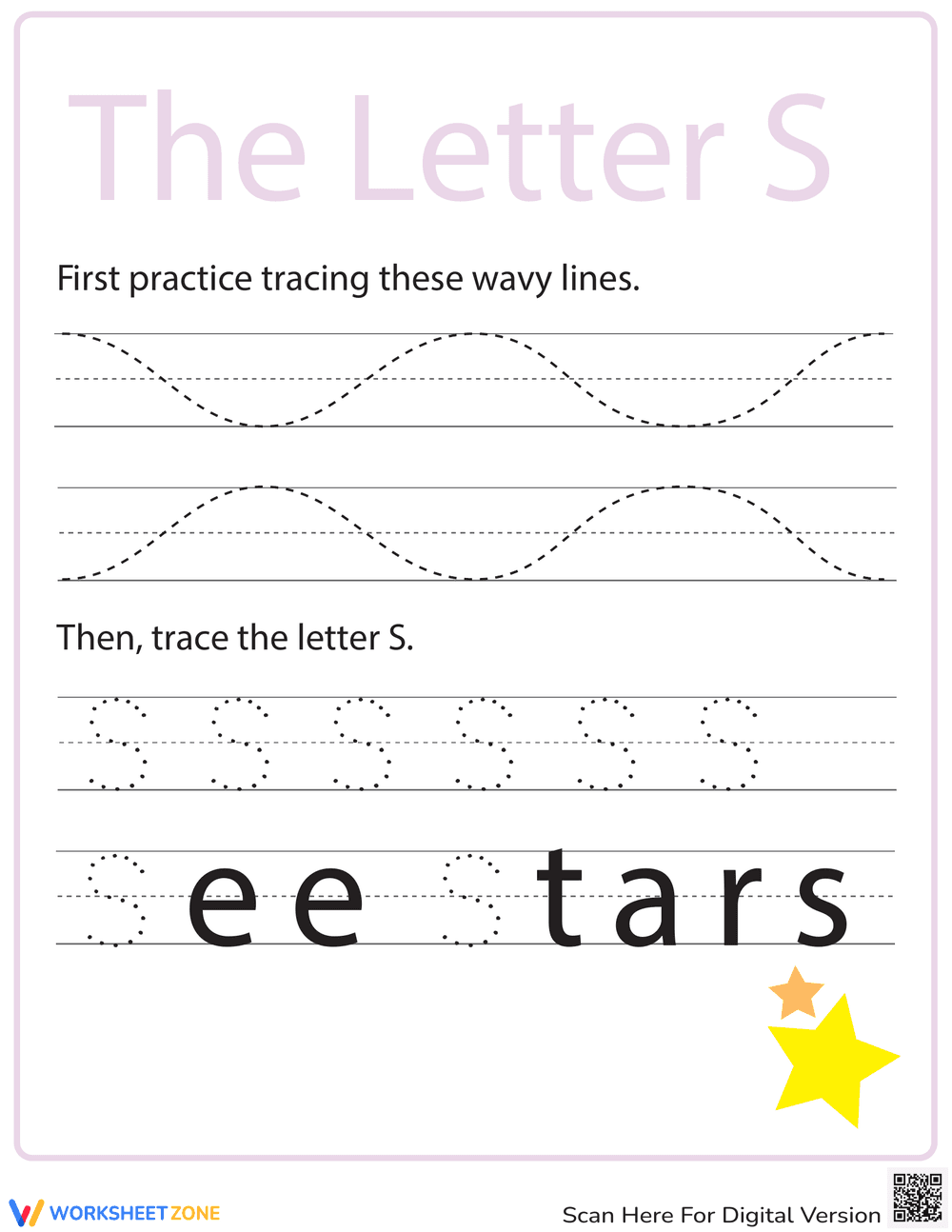 Learning to Write Letter S Worksheet - Page 1