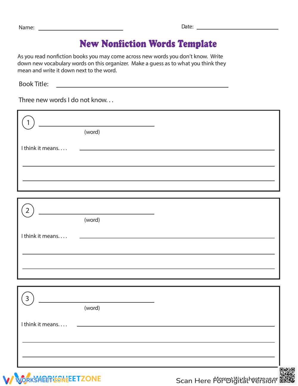 New Nonfiction Words Template - Page 1