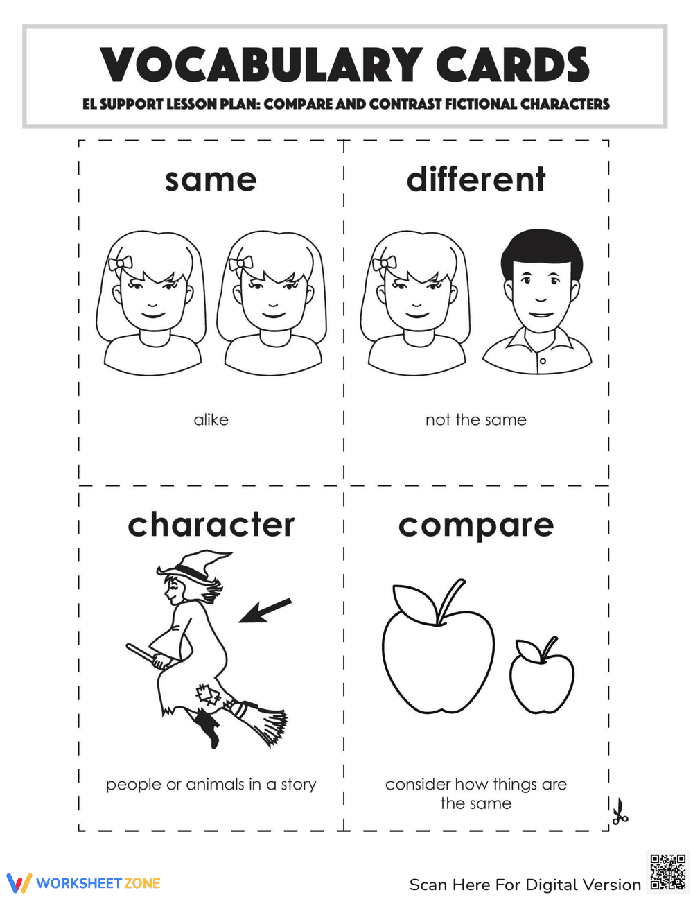 Vocabulary Cards: Compare Fictional Characters - Page 1