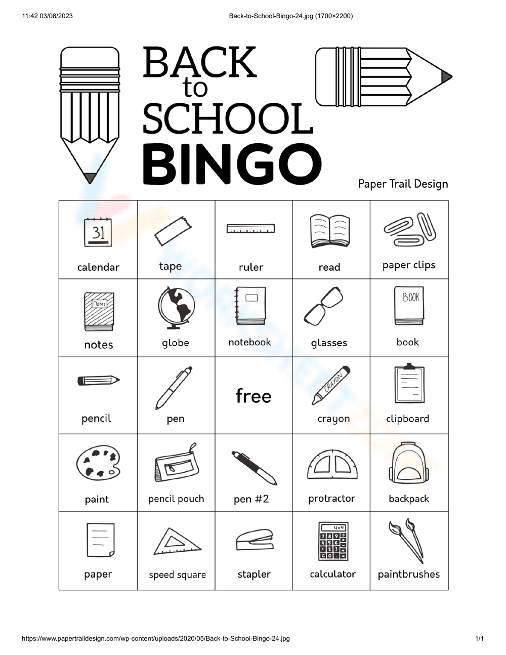 Back to School Bingo | Essential Grade 1-5 Printable - Page 1