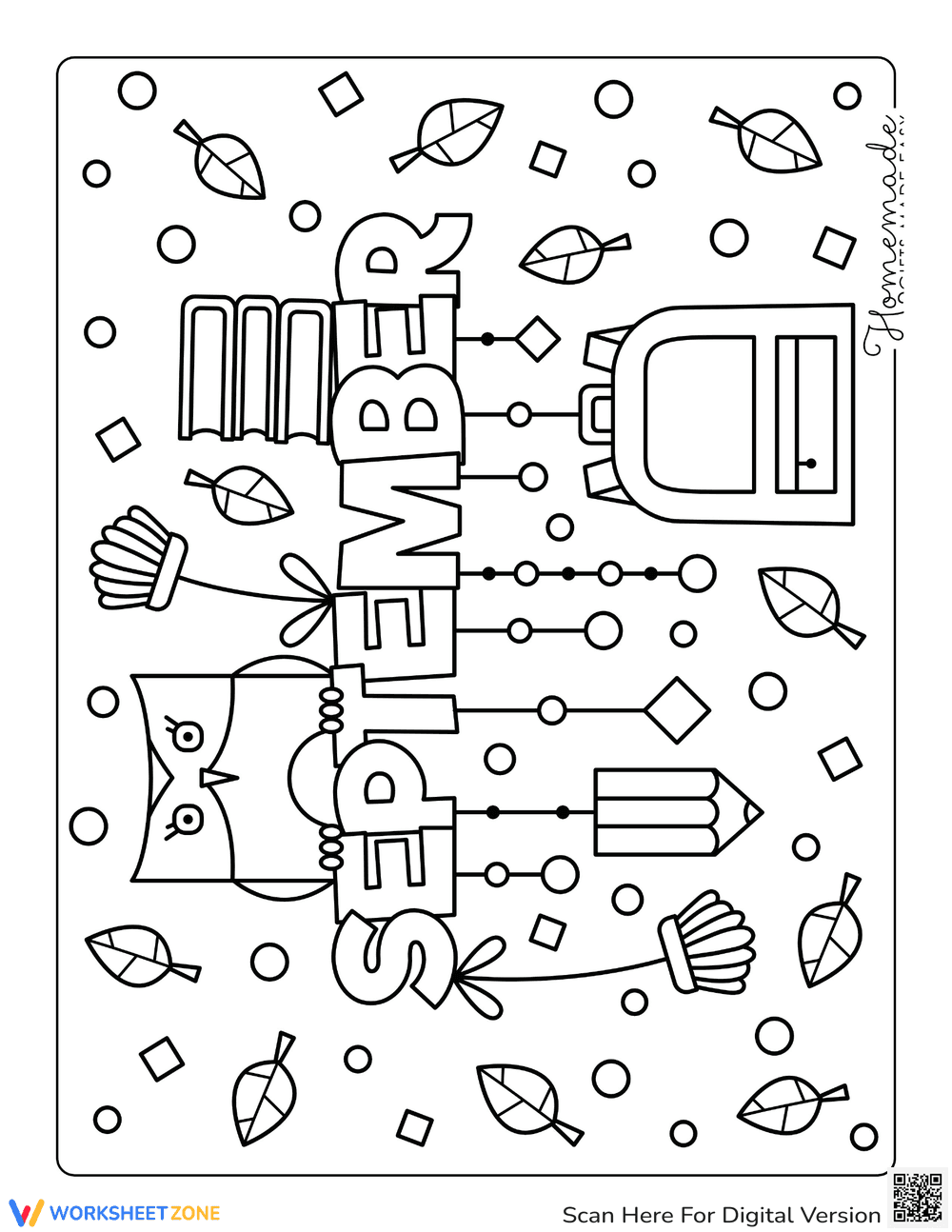 Fall Coloring Page: September Fun - Page 1