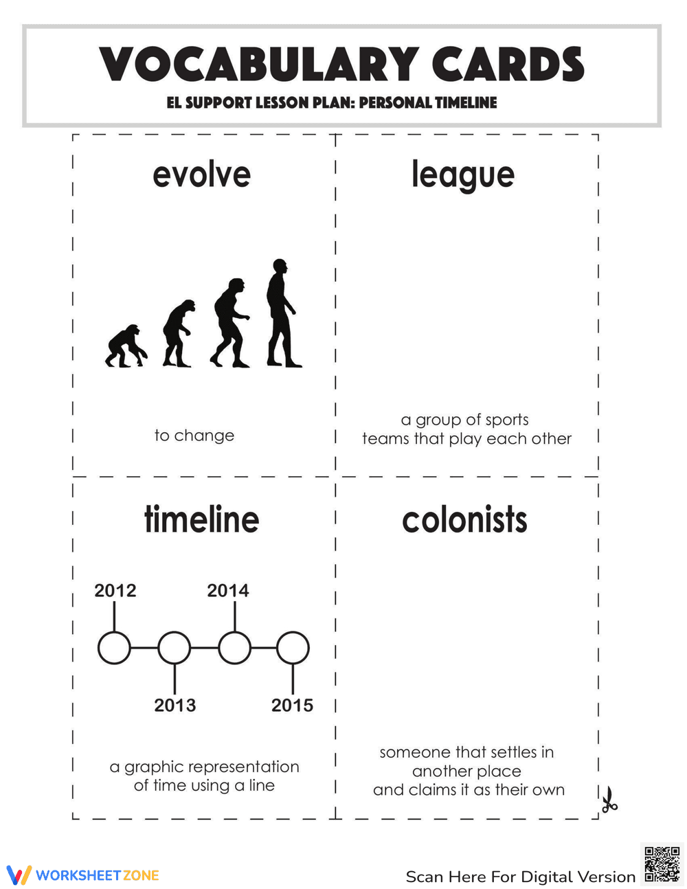 Vocabulary Cards: Personal Timeline - Page 1
