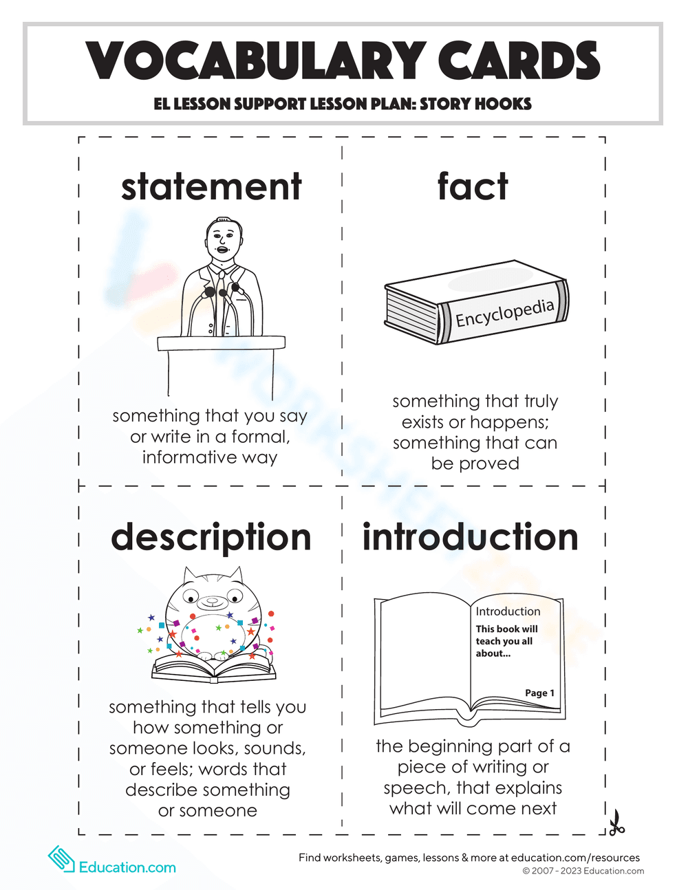 Vocabulary Cards: Story Hooks - Page 1