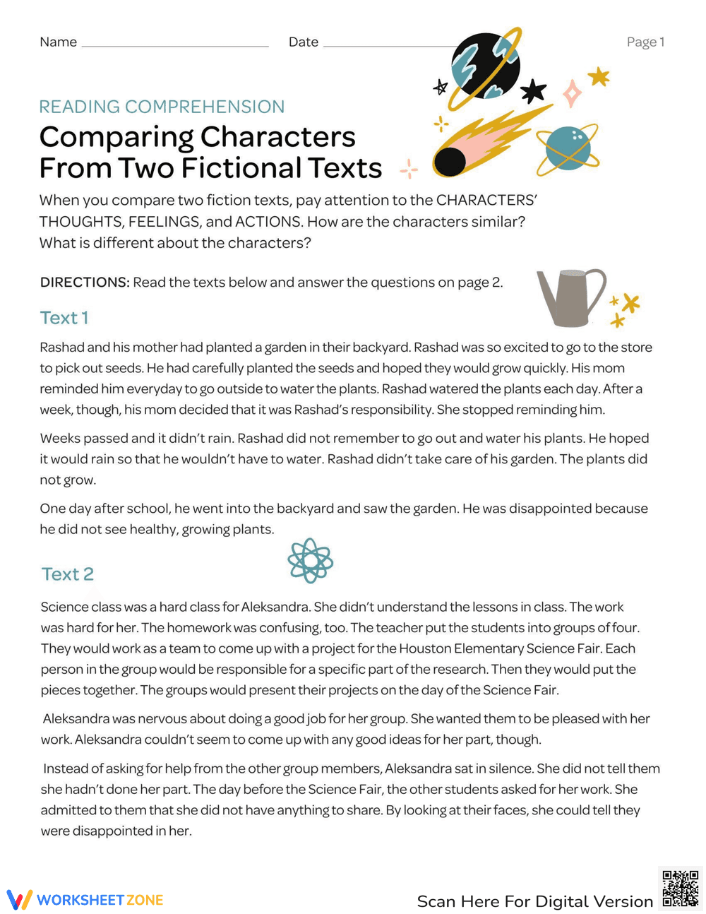Comparing Characters from Two Fiction Texts - Page 1