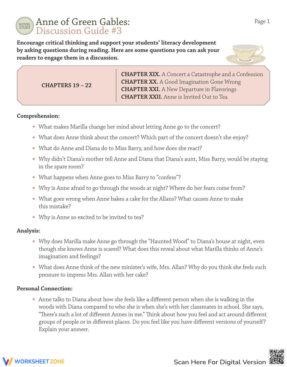 Anne of Green Gables Novel Study Discussion Guide - Page 1