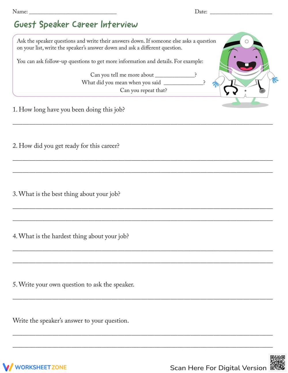 Guest Speaker: Career Interview Worksheet - Page 1