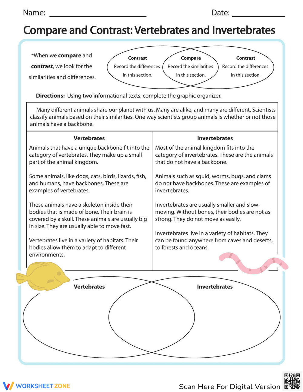 Compare and Contrast Vertebrates and Invertebrates - Page 1