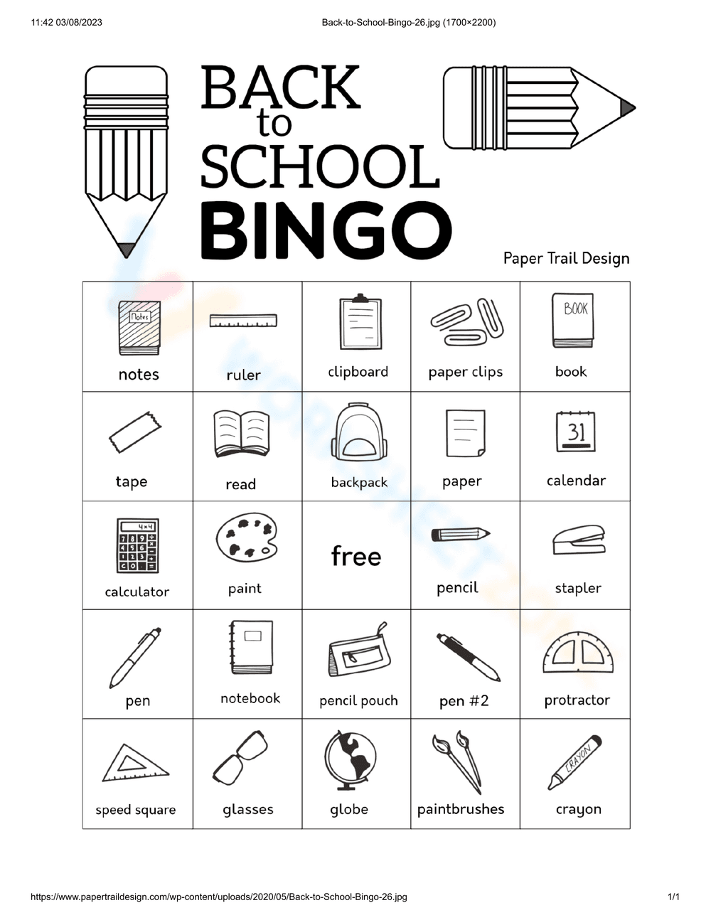 Back to School Bingo Card | Essential Grade 1-5 Activity - Page 1