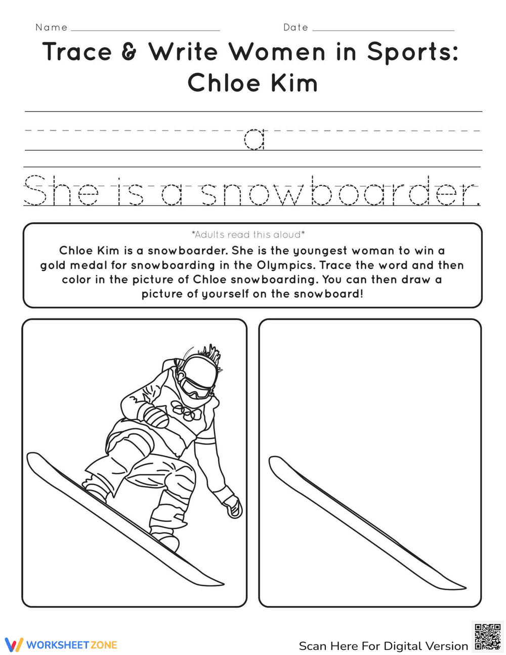 Trace and Write: Chloe Kim - Women in Sports - Page 1